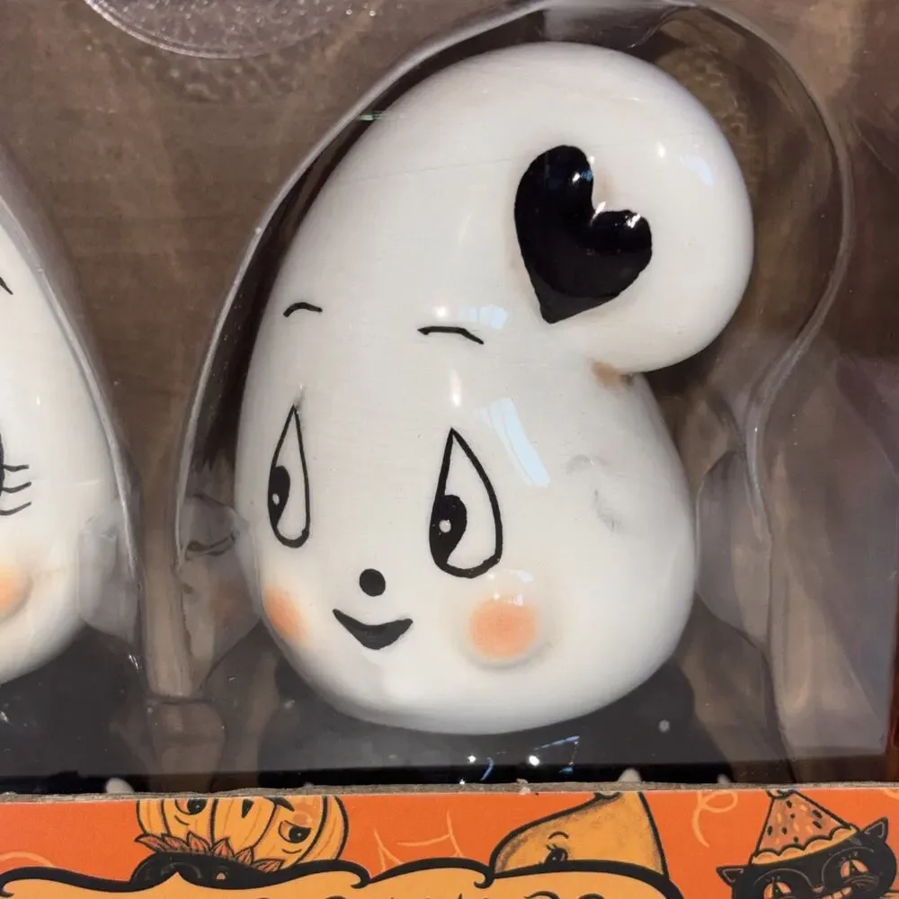 Johanna Parker Gus Ghost Couple Halloween Heart Topper Salt & Pepper Shaker NEW